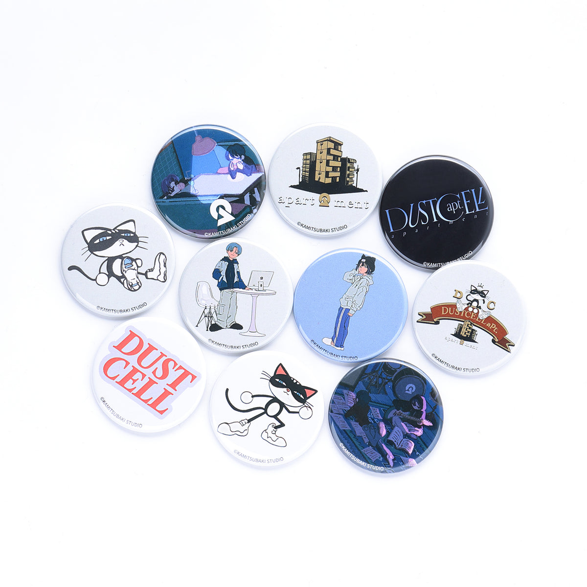 【DUSTCELL】「DUSTCELL apt.」ランダム缶バッジ3個セット(全10種)/EXHIBITION「DUSTCELL apt. -apartment- 」OFFICIAL GOODS