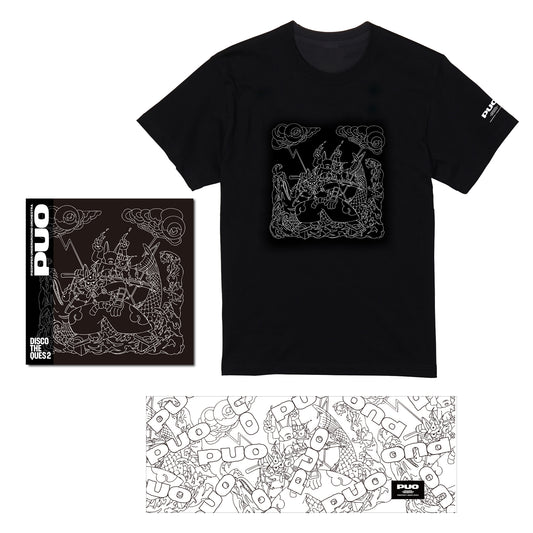 【P.U.O】アナログレコードジャケット風パッケージTシャツ（手拭い付）／2nd Remix ALBUM「DISCOTHEQUES 2」& OFFICIAL GOODS
