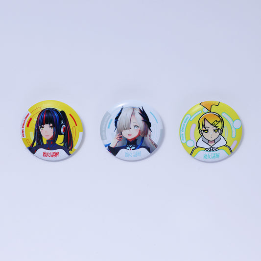 【KAMITSUBAKI STUDIO×HELLO OSAKA】クッション缶バッジ3個セットC（派流・世界・亜良）／KAMITSUBAKI STUDIO presents バーチャル謎解きミステリー「魔女謎解」with HELLO OSAKA OFFICIAL GOODS